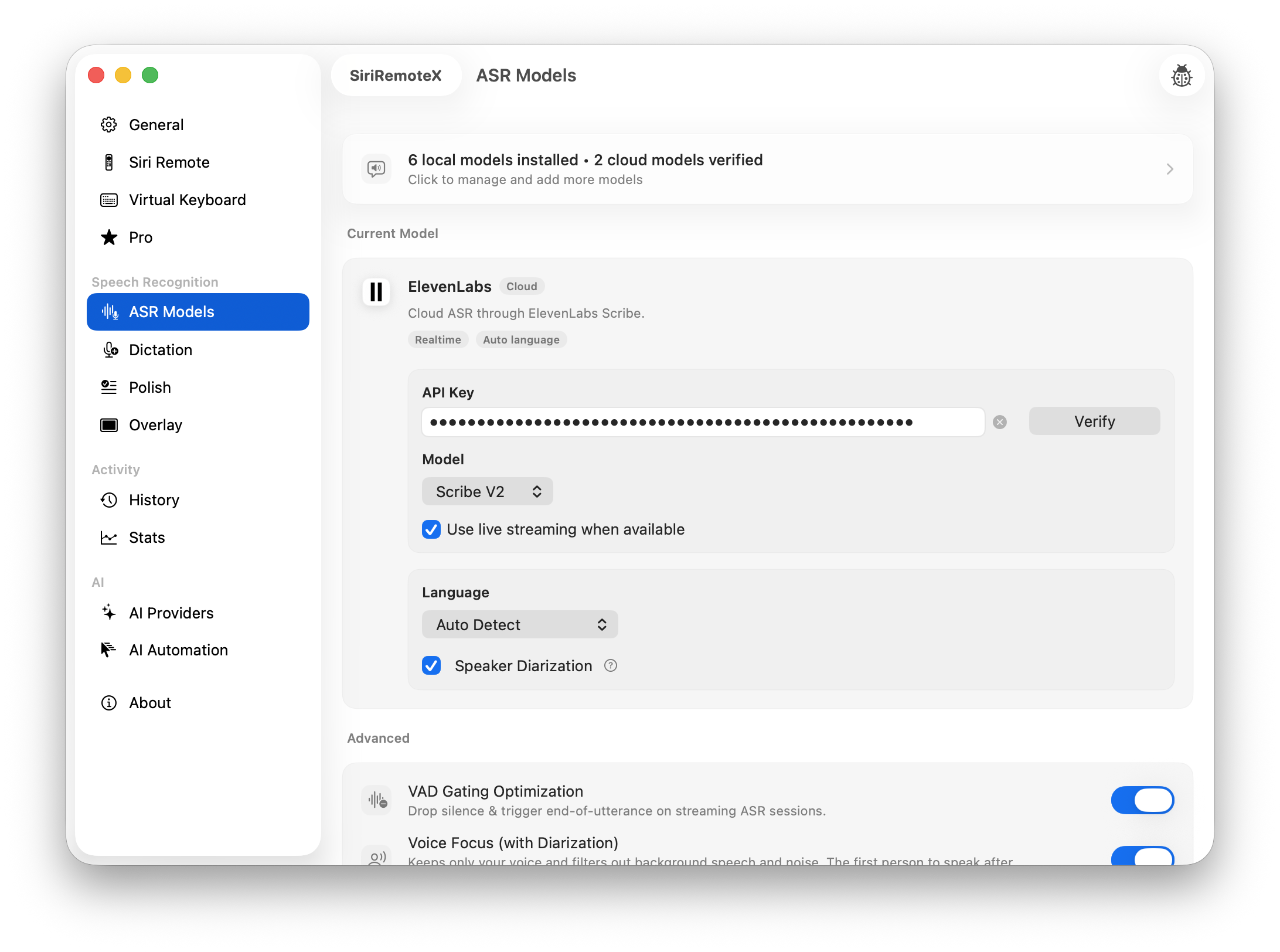 Dictation: speak into the Siri Remote and transcribe